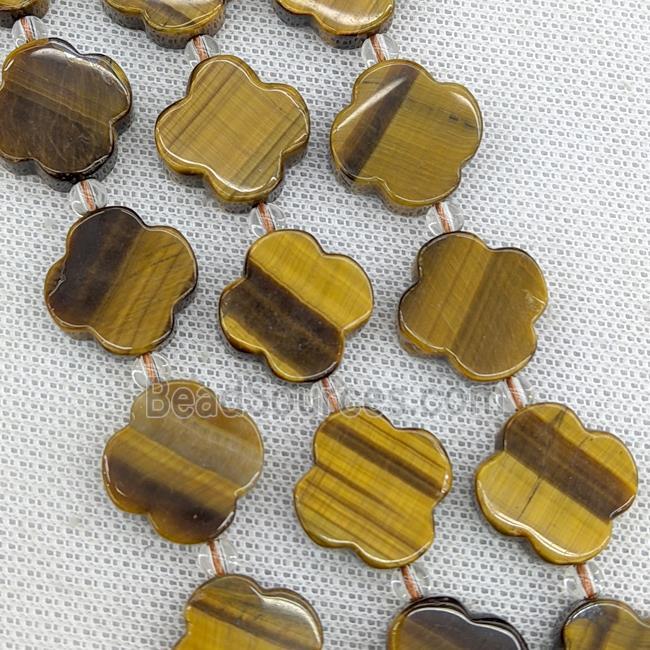 Natural Tiger Eye Stone Clover Beads