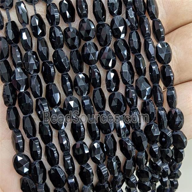 Natural Black Obsidian Beads Faceted Oval