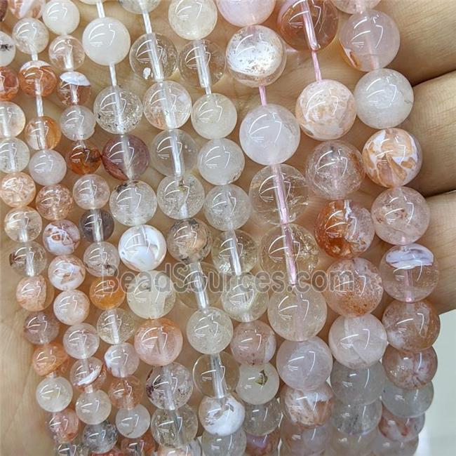 Natural Pink Quartz Crystal Beads Smooth Round