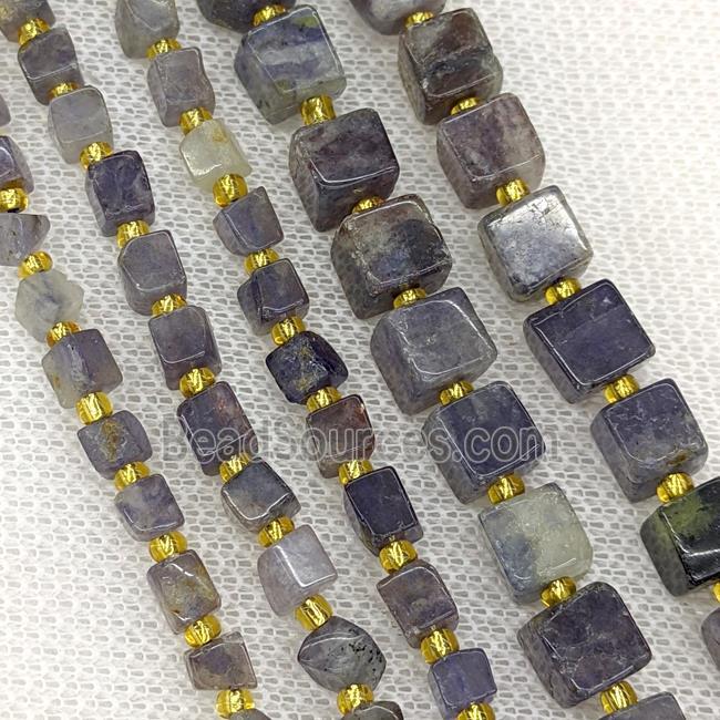 Natural Iolite Cube Beads Inkblue