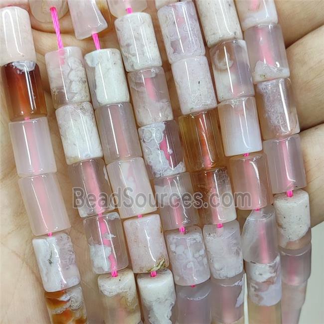 Natural Pink Sakura Cherry Agate Tube Beads