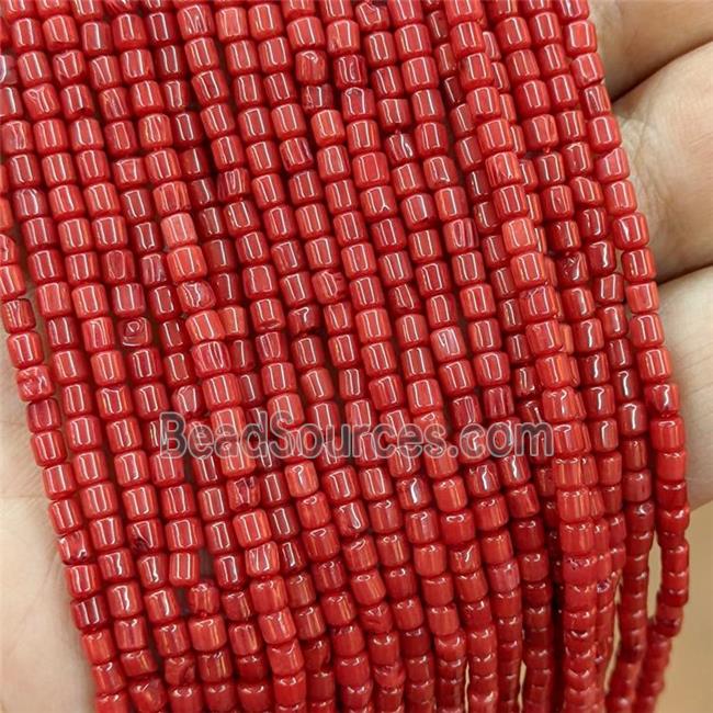 Natural Coral Tube Beads Red Dye