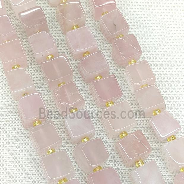 Natural Pink Rose Quartz Cube Beads