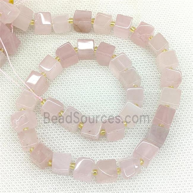 Natural Pink Rose Quartz Cube Beads