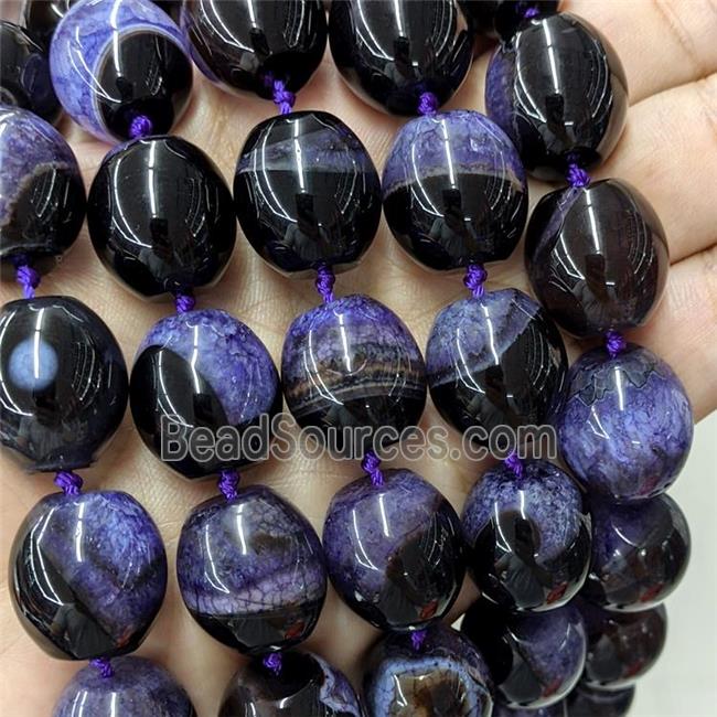 Natural Druzy Agate Barrel Beads Purple Dye