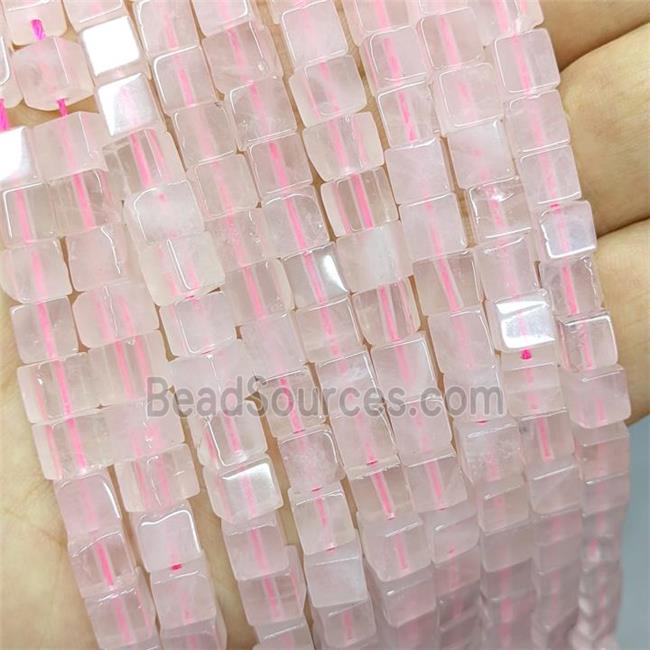 Natural Pink Rose Quartz Cube Beads