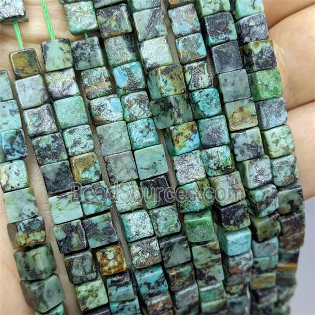 Natural African Turquoise Cube Beads Green