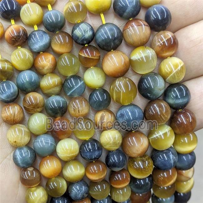 Natural Tiger Eye Stone Beads Dye Mixed Color Smooth Round