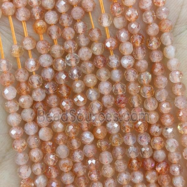 Natural Sunstone Beads Gold Spot Faceted Round Tiny