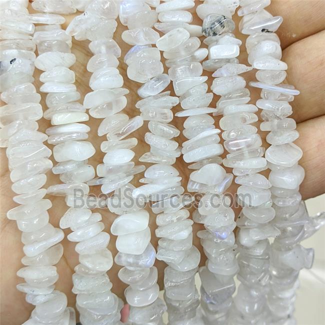 Natural White Moonstone Chips Beads Blue Flash Freeform