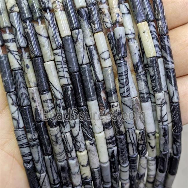 Black Silk Jasper Tube Beads