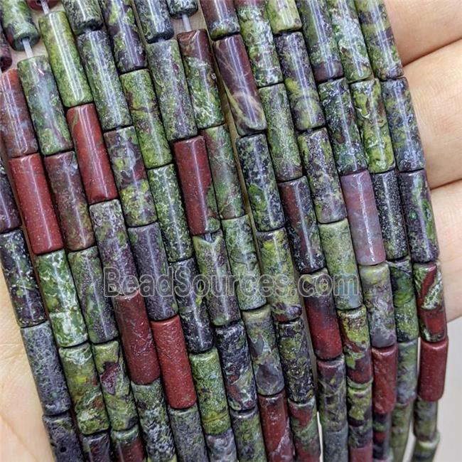 Natural Dragon Bloodstone Tube Beads Green