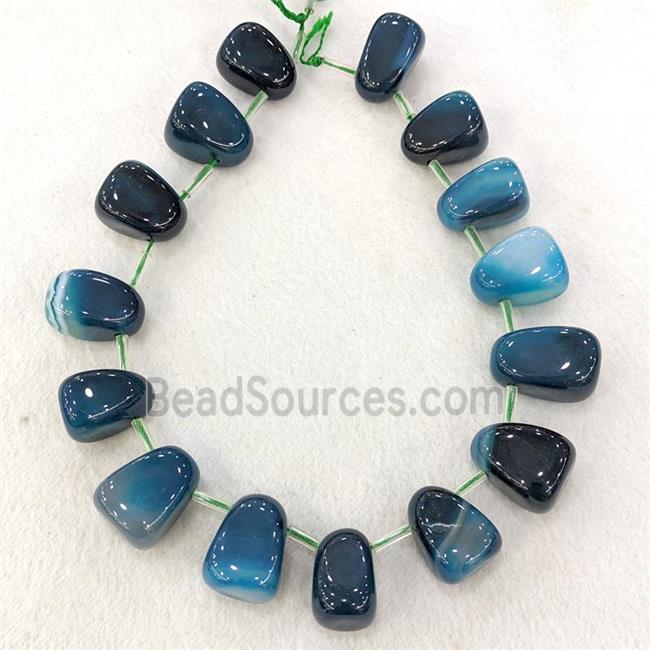 Natural Agate Teardrop Beads Graduated Blue Dye Topdrilled