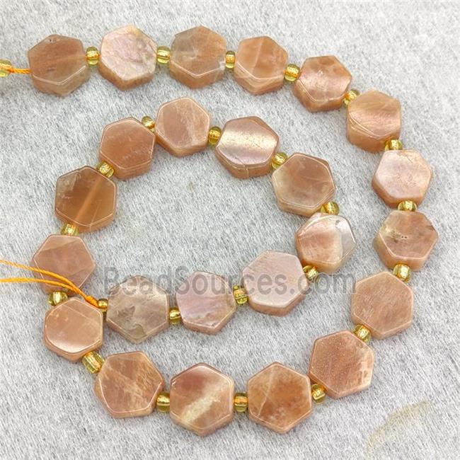 Natural Peach Moonstone Beads Hexagon