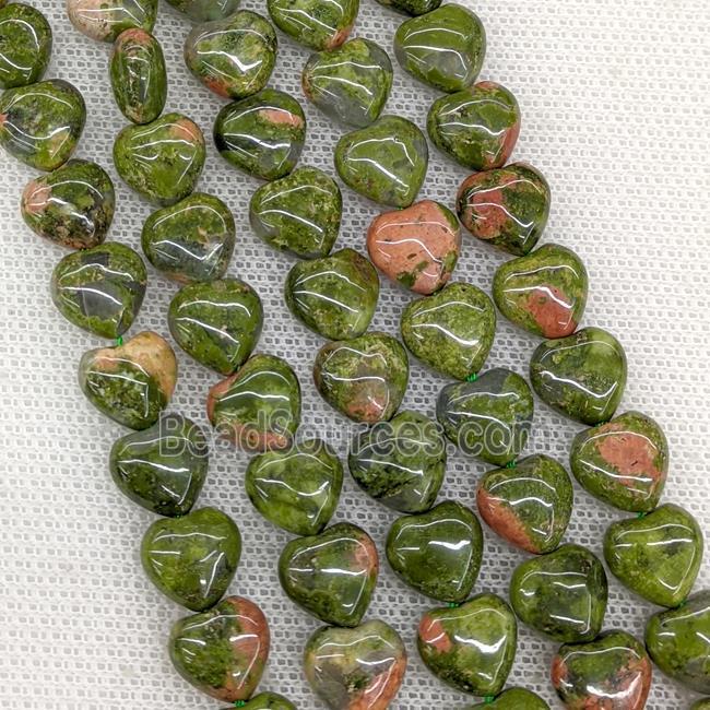 Natural Unakite Heart Beads Green