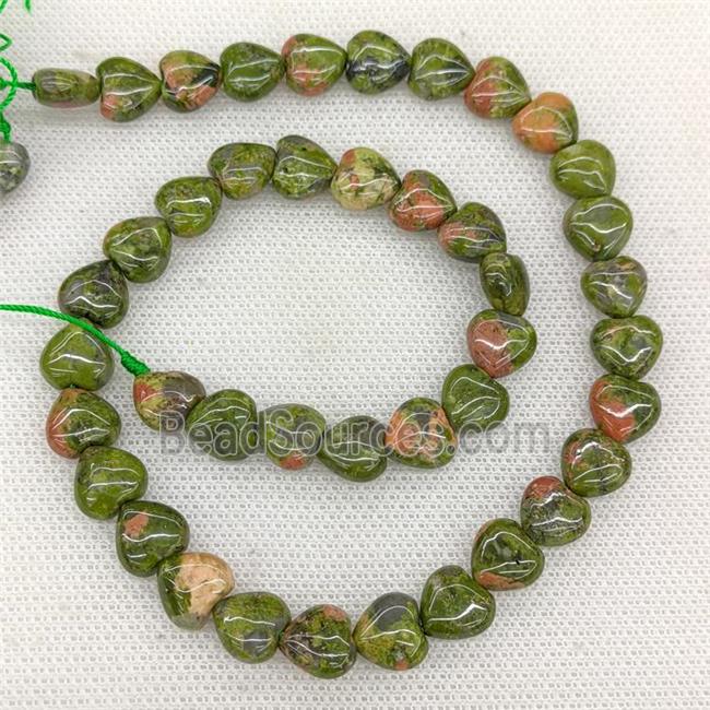 Natural Unakite Heart Beads Green