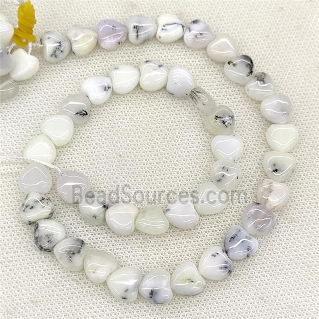 Natural White Moss Opal Heart Beads