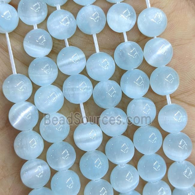 Naural Selenite Beads Lt.blue Dye Smooth Round