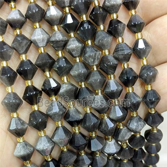 Natural Silver Obsidian Bicone Beads