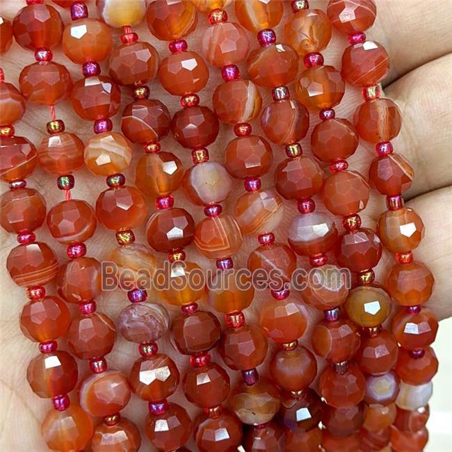 Natural Stripe Agate Beads Banded Red Dye Faceted Rondelle