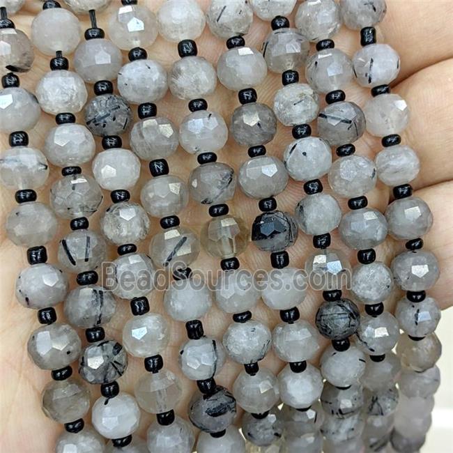 Natural Black Rutilated Quartz Beads Faceted Rondelle