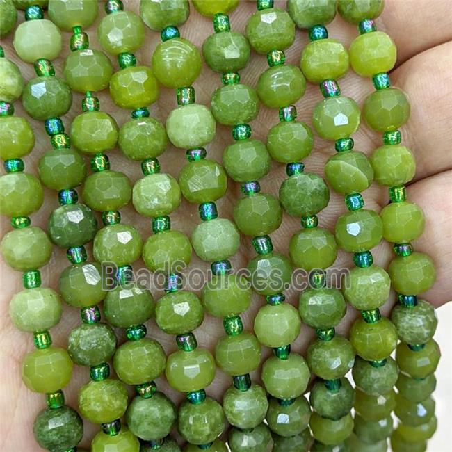 Natural Chinese Jadeite Beads Green Faceted Rondelle