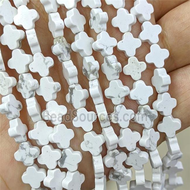 Natural White Howlite Clover Beads