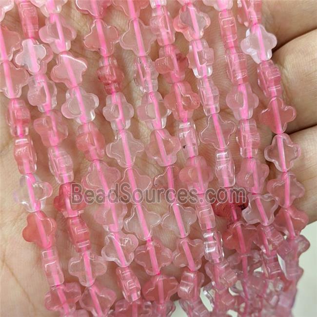 Pink Synthetic Quartz Clover Beads