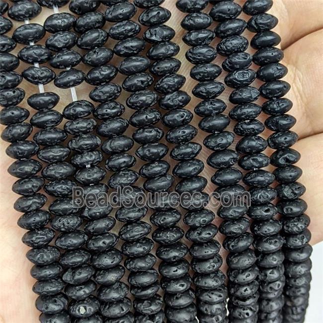 Natural Black Lava Beads Smooth Rondelle