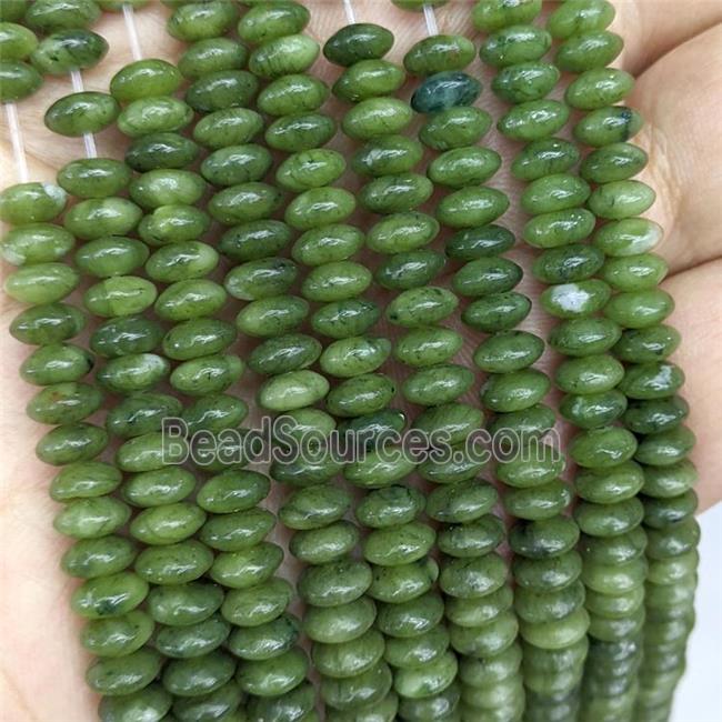 Natural Green Chinese Jadeite Beads Smooth Rondelle