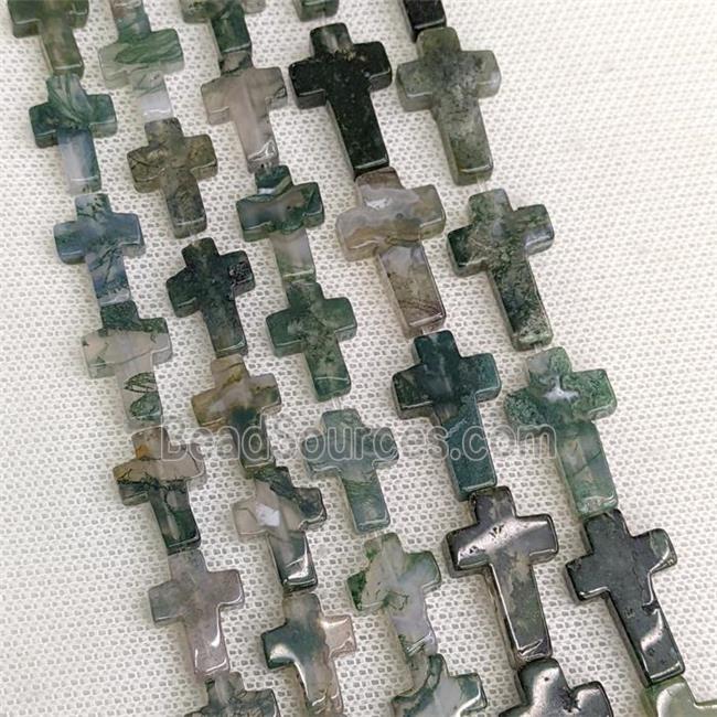 Natural Green Moss Agate Cross Beads