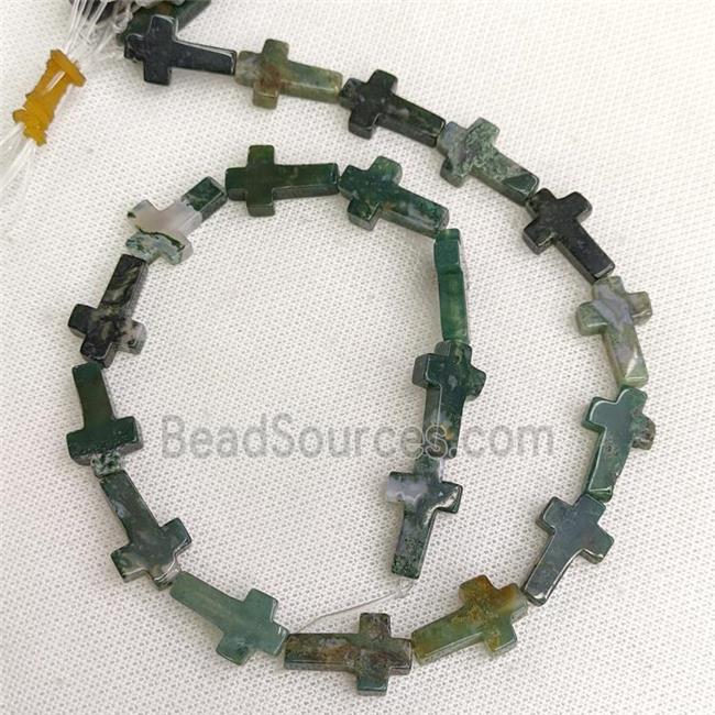 Natural Green Moss Agate Cross Beads