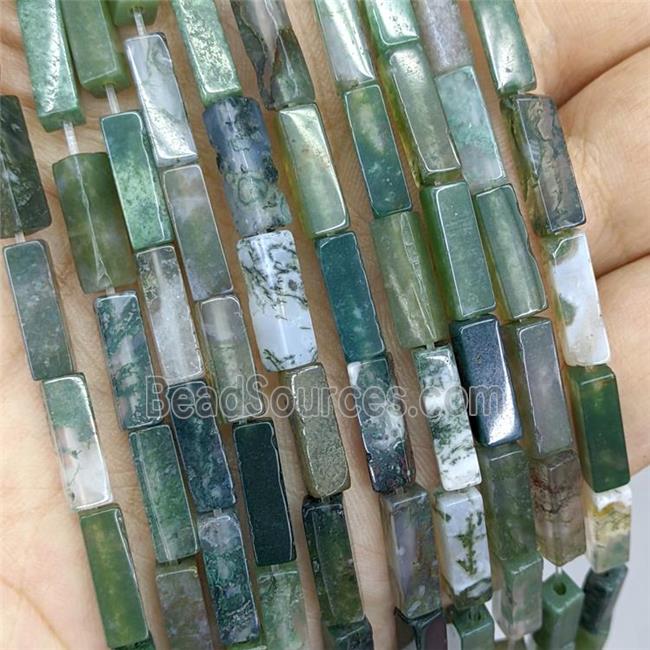 Natural Green Moss Agate Cuboid Beads