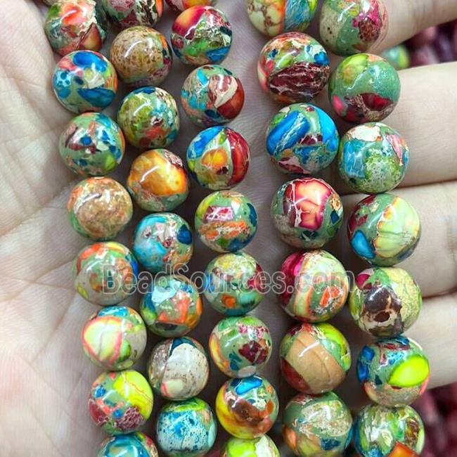 Synthetic Imperial Jasper Beads Smooth Round Multicolor