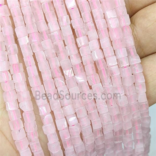 Natural Pink Rose Quartz Cube Beads