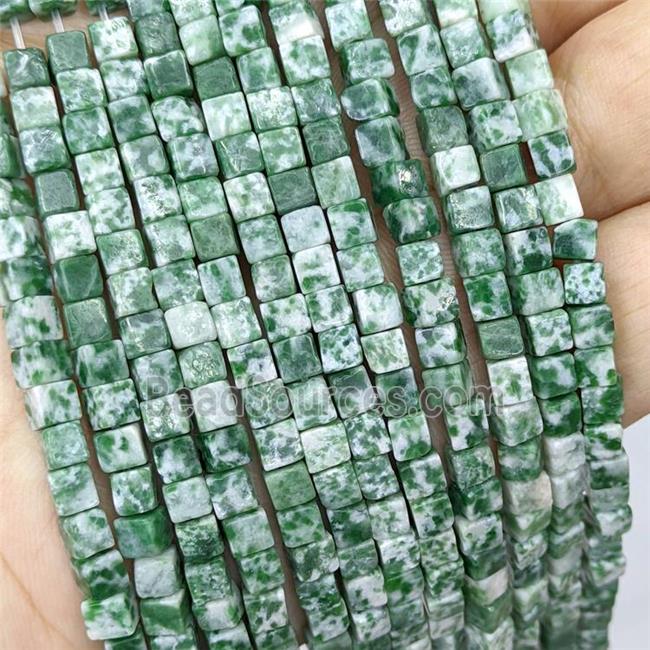 Natural Green Dalmatian Jasper Cube Beads