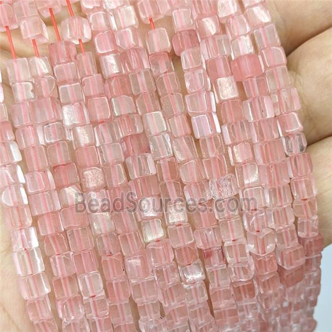 Synthetic Quartz Cube Beads Pink