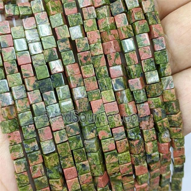 Natural Unakite Cube Beads