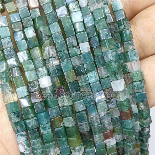 Natural Green Moss Agate Cube Beads