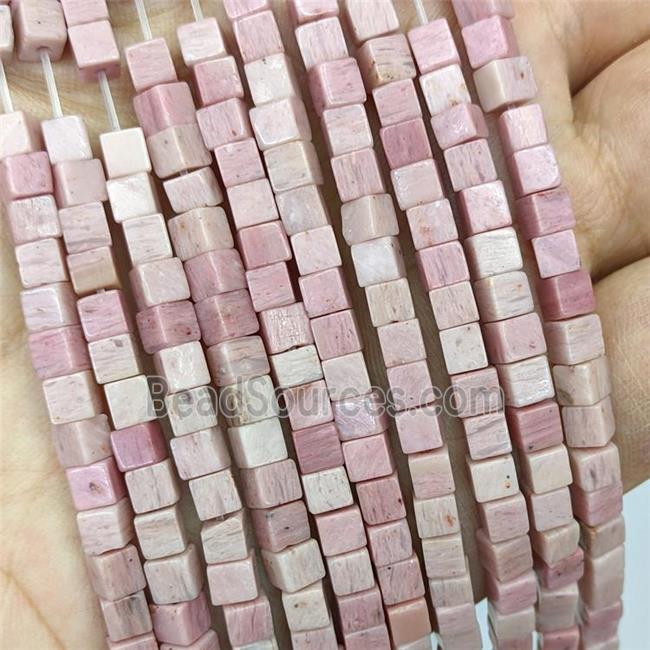 Natural Pink Wood Lace Jasper Cube Beads