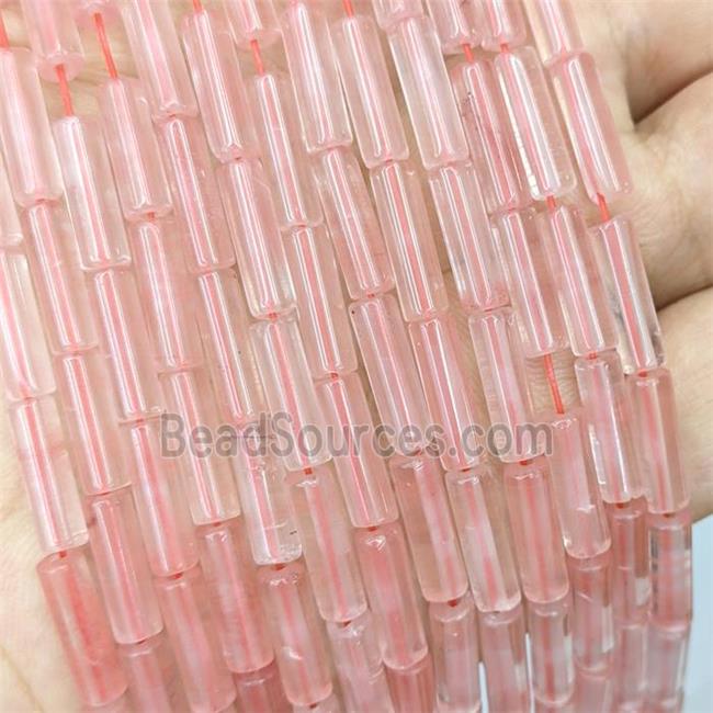 Pink Synthetic Quartz Tube Beads