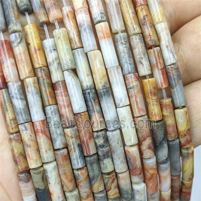 Natural Yellow Crazy Lace Agate Tube Beads