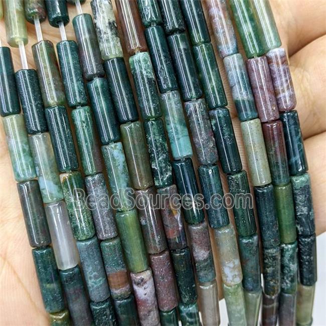 Natural Indian Agate Tube Beads Green