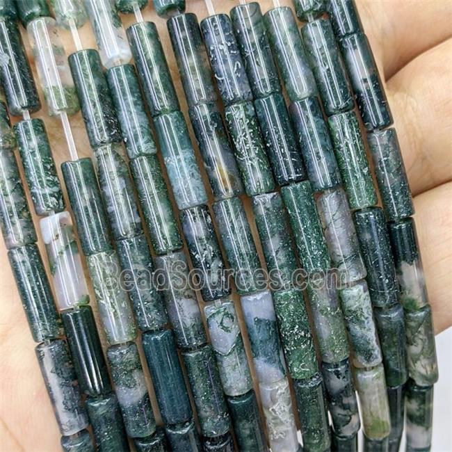 Natural Green Moss Agate Tube Beads