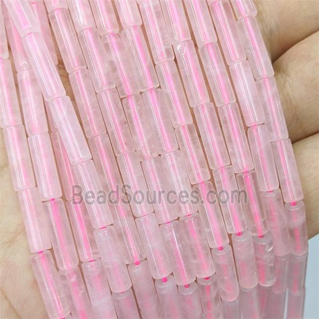 Natural Pink Rose Quartz Tube Beads