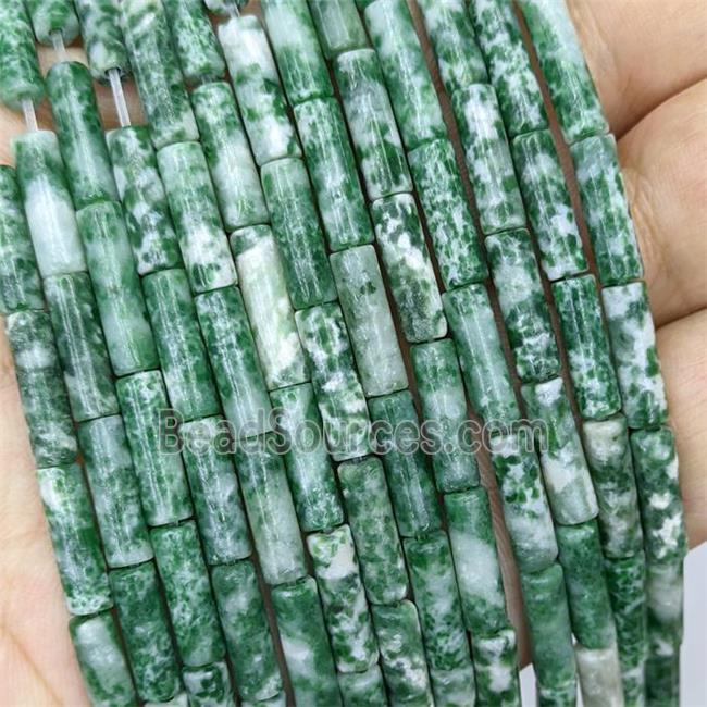 Natural Green Dalmatian Jasper Tube Beads