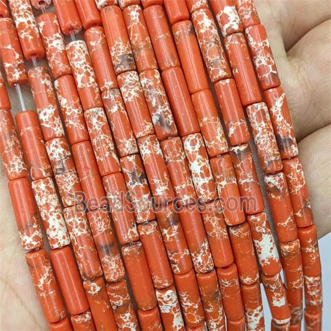 Red Synthetic Imperial Jasper Tube Beads