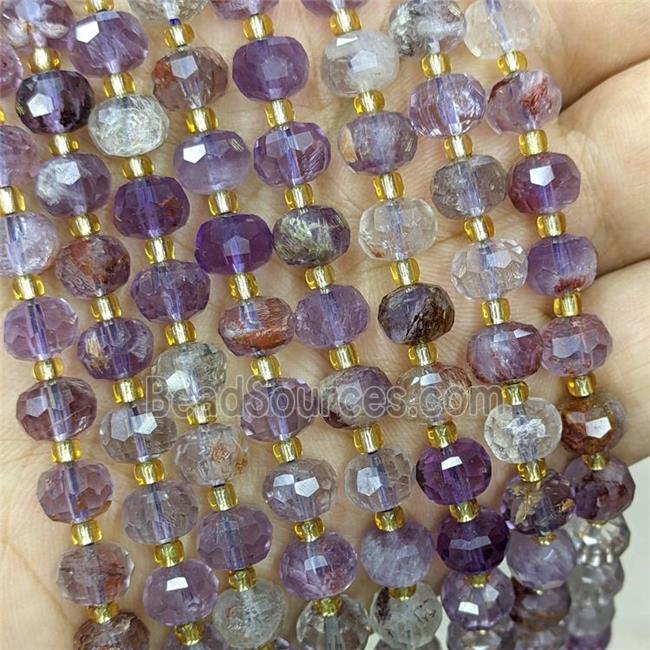 Natural Purple Phantom Quartz Beads Faceted Rondelle