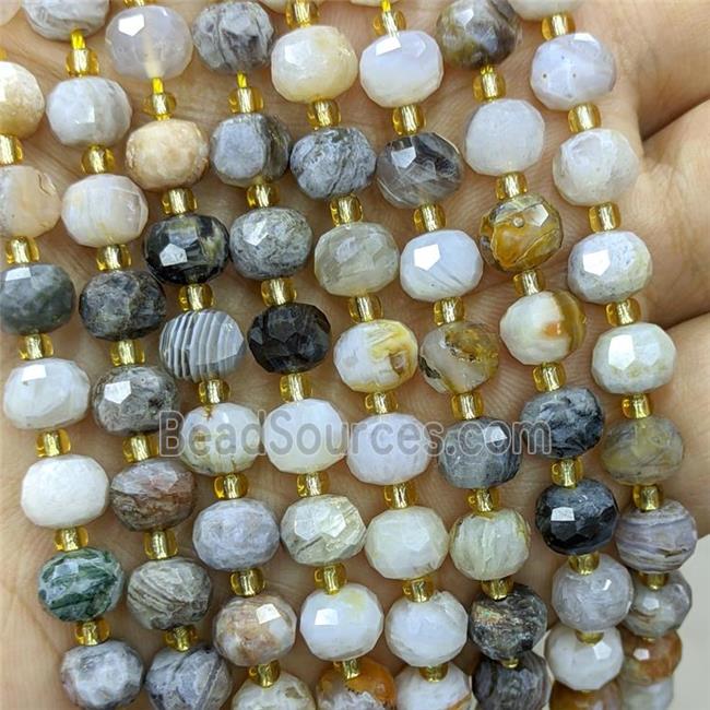 Natural Bamboo Agate Beads Zhuye Faceted Rondelle