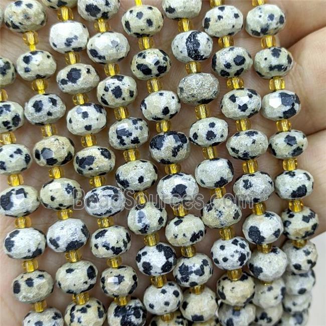 Natural Black Dalmatian Jasper Beads Faceted Rondelle